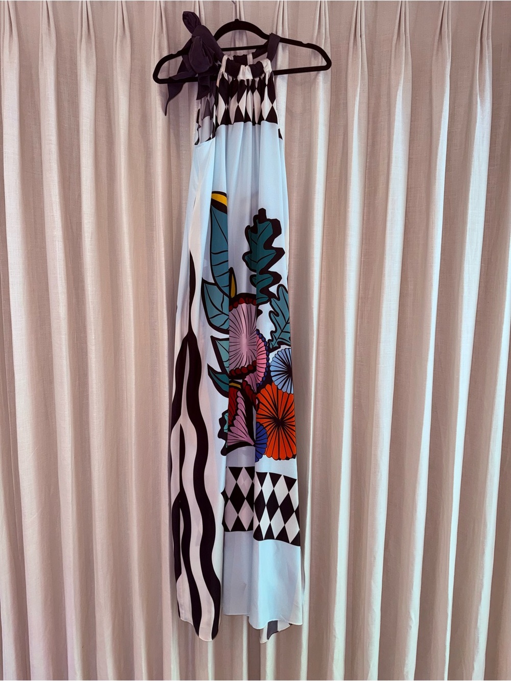 Cynthia Rowley - Graphic Floral Halter Maxi Dress in White, Black, Teal, Orange